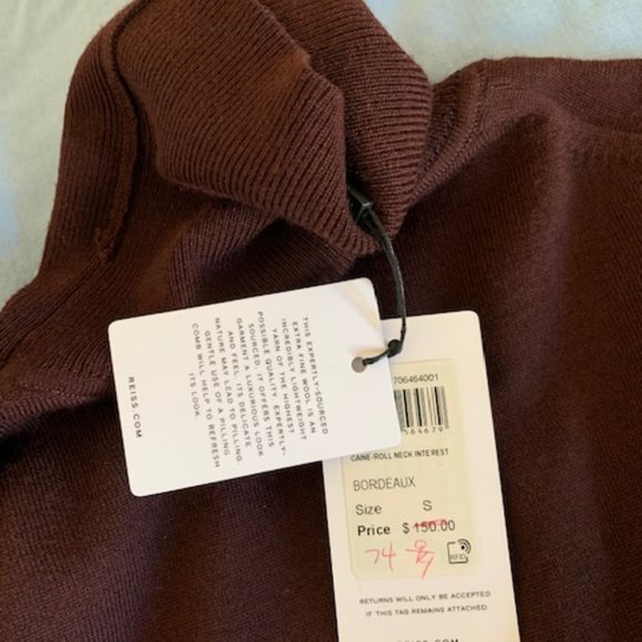 Reiss Maroon Turtleneck Wool Sweater (BRAND NEW) - - Picture 2 of 3